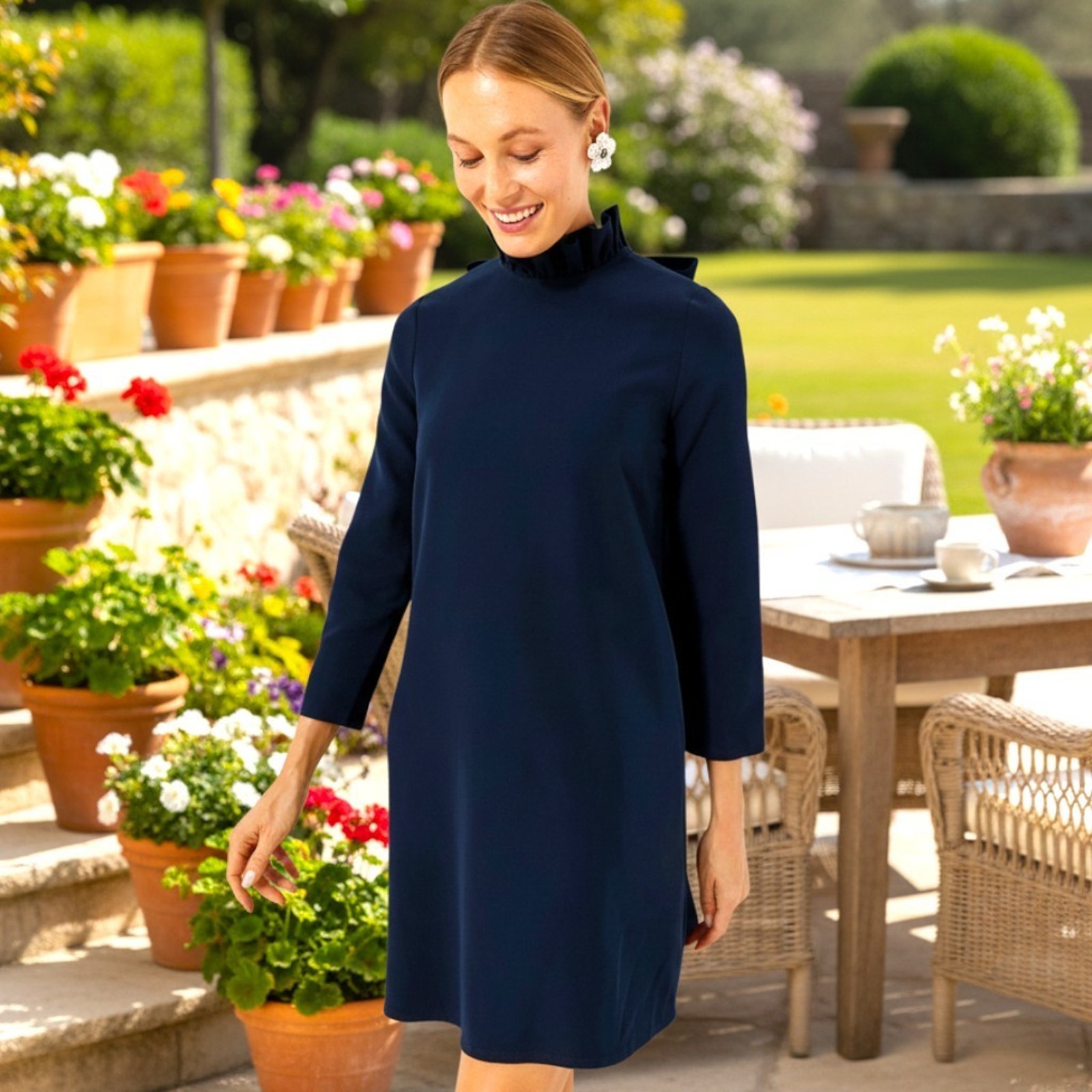 Tuckernuck Daphne Dress Womens Xl Navy Ruffle Collar Bow Swing Mini Party Mint
